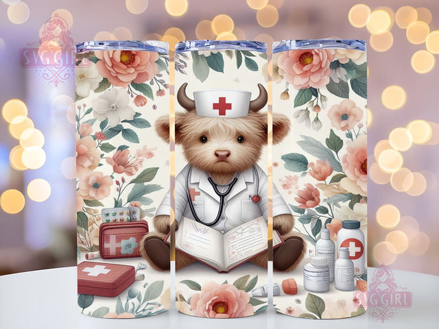 Nurse Appreciation Highland Cow 20oz Tumbler Wrap Sublimation Design, Straight Tapered Tumbler Wrap, Nursing Tumbler Png, Instant Digital Download Sublimation SvggirlplusArt 