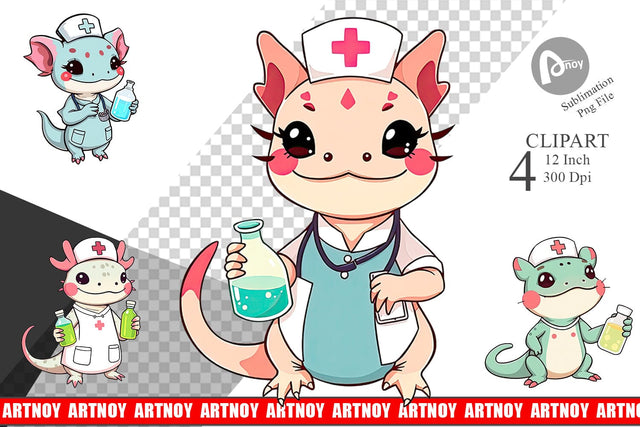 Nurse Axolotl Clipart Sublimation artnoy 
