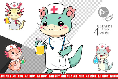 Nurse Axolotl Clipart Sublimation artnoy 