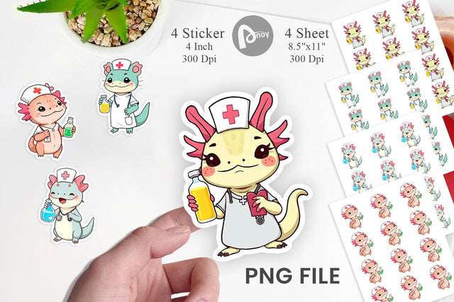 Nurse Axolotl Sticker Vol 2 Sublimation artnoy 