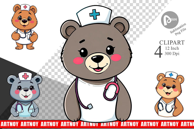 Nurse Bear Clipart Sublimation artnoy 
