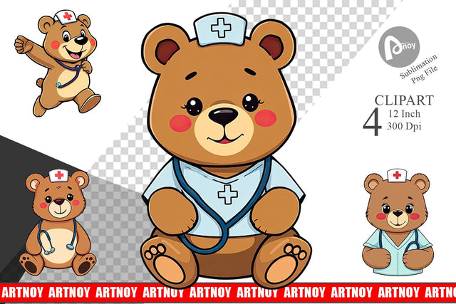 Nurse Bear Clipart Sublimation artnoy 