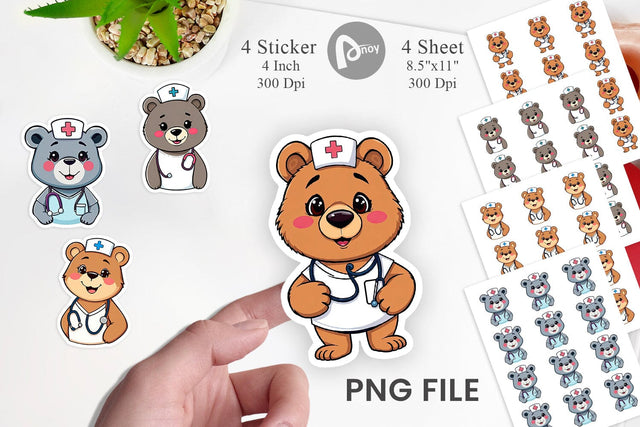Nurse Bear Sticker Vol 2 Sublimation artnoy 