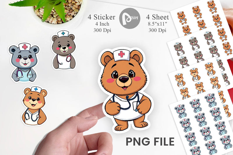 Nurse Bear Sticker Vol 2 Sublimation artnoy 