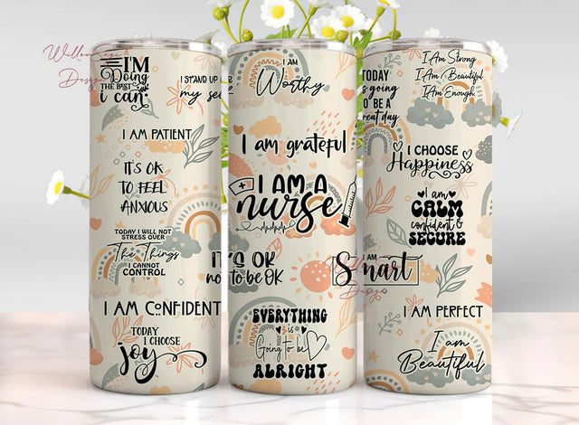 Nurse Boho Rainbow Inspirational Sublimation Wrap PNG, Daily Affirmations file, Bohemian Chic , 20 oz Skinny Tumbler, Instant Download, Sublimation WillowSageDesign 