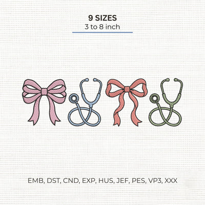 Nurse Bow Stethoscope Embroidery Design – Coquette Nurse Medical Healthcare Machine Embroidery File Embroidery/Applique DESIGNS PatternFeed8 