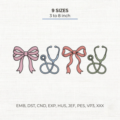 Nurse Bow Stethoscope Embroidery Design – Coquette Nurse Medical Healthcare Machine Embroidery File Embroidery/Applique DESIGNS PatternFeed8 