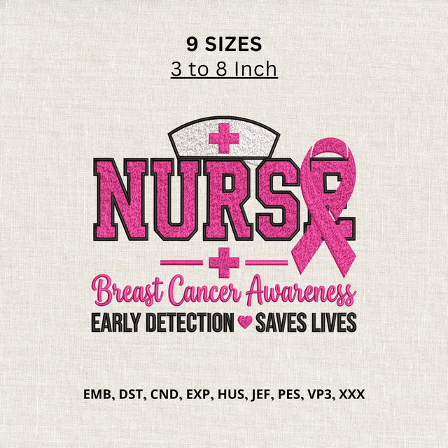 Nurse Breast Cancer Awareness Machine Embroidery Design – Pink Ribbon Nursing Embroidery File Embroidery/Applique DESIGNS PatternFeed8 