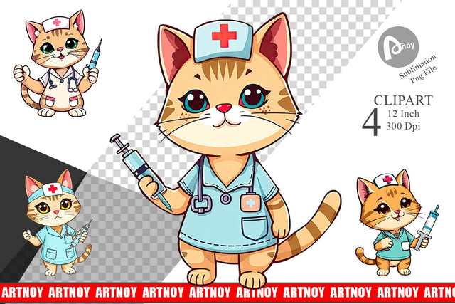 Nurse Cat Clipart Sublimation artnoy 