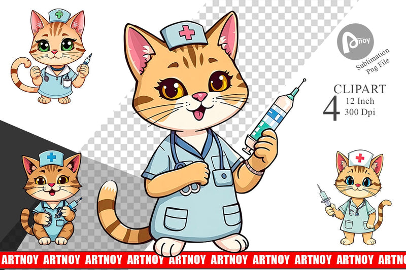 Nurse Cat Clipart Sublimation artnoy 