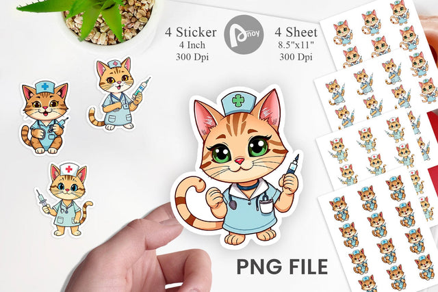 Nurse Cat Sticker Vol 2 Sublimation artnoy 