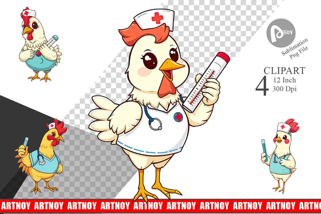 Nurse Chicken Clipart Sublimation artnoy 
