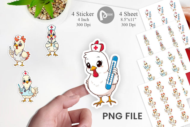 Nurse Chicken Sticker Vol 2 Sublimation artnoy 