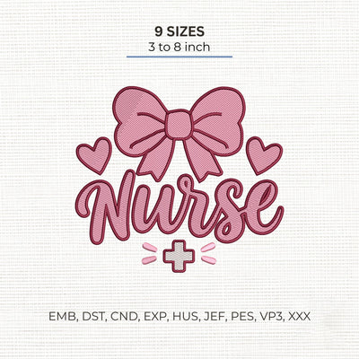 Nurse Coquette Bow Embroidery Design – Pink Bow Hearts Medical Cross Machine Embroidery File Embroidery/Applique DESIGNS PatternFeed8 