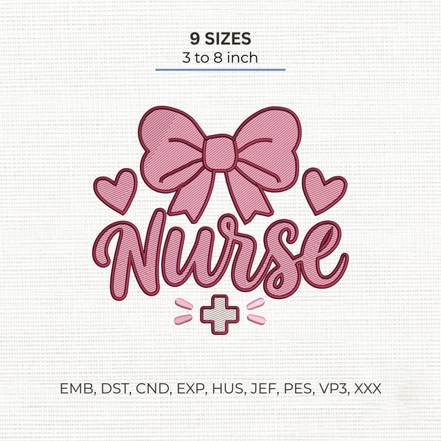 Nurse Coquette Bow Embroidery Design – Pink Bow Hearts Medical Cross Machine Embroidery File Embroidery/Applique DESIGNS PatternFeed8 