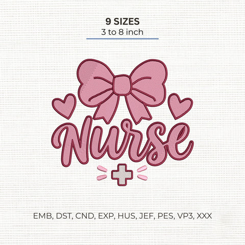 Nurse Coquette Bow Embroidery Design – Pink Bow Hearts Medical Cross Machine Embroidery File Embroidery/Applique DESIGNS PatternFeed8 
