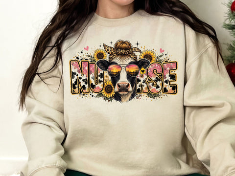 Nurse Cow Sunflower PNG Design SVG artprintfile 