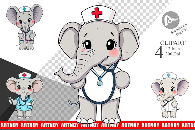 Nurse Elephant Clipart Sublimation artnoy 