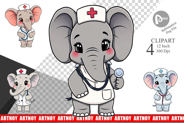 Nurse Elephant Clipart Sublimation artnoy 
