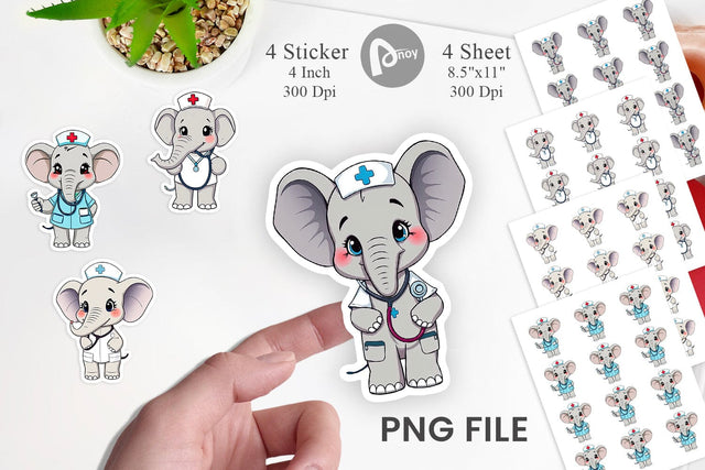 Nurse Elephant Sticker Vol 2 Sublimation artnoy 