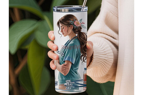 Nurse Floral 20oz Tumbler Wrap Sublimation DesignSVG 
