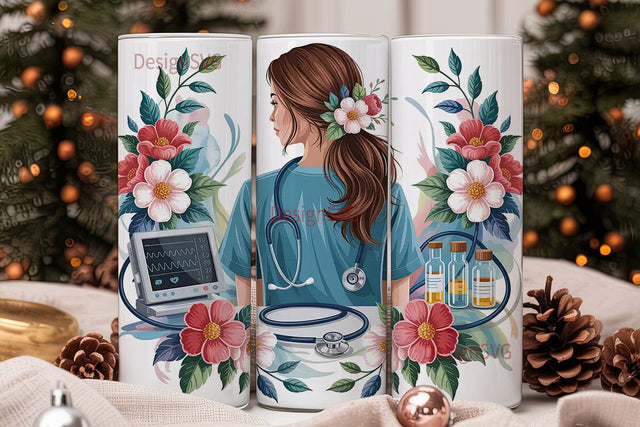 Nurse Floral 20oz Tumbler Wrap Sublimation DesignSVG 