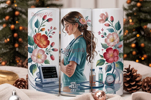 Nurse Floral 20oz Tumbler Wrap Sublimation DesignSVG 