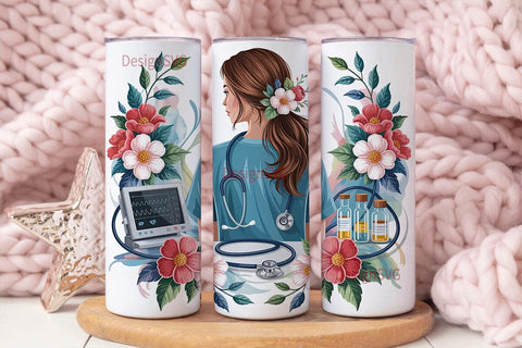 Nurse Floral 20oz Tumbler Wrap Sublimation DesignSVG 