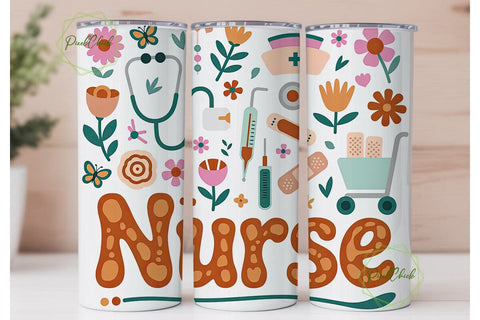 Nurse Floral 20oz Tumbler Wrap Sublimation PixelChick 
