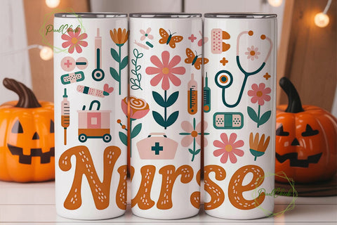 Nurse Floral 20oz Tumbler Wrap Sublimation PixelChick 