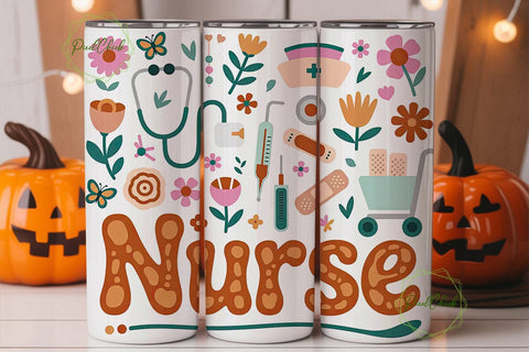 Nurse Floral 20oz Tumbler Wrap Sublimation PixelChick 