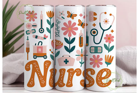 Nurse Floral 20oz Tumbler Wrap Sublimation PixelChick 