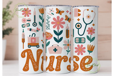 Nurse Floral 20oz Tumbler Wrap Sublimation PixelChick 