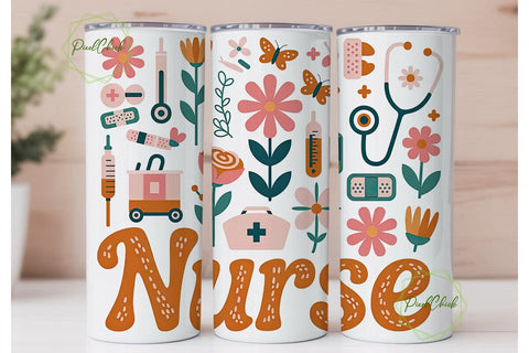 Nurse Floral 20oz Tumbler Wrap Sublimation PixelChick 