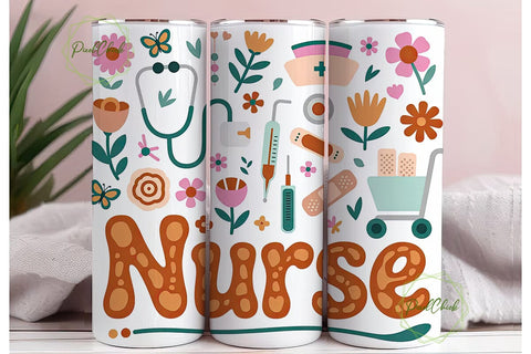 Nurse Floral 20oz Tumbler Wrap Sublimation PixelChick 