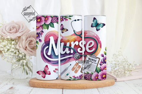 Nurse Floral 20oz Tumbler Wrap Sublimation sassyprint 