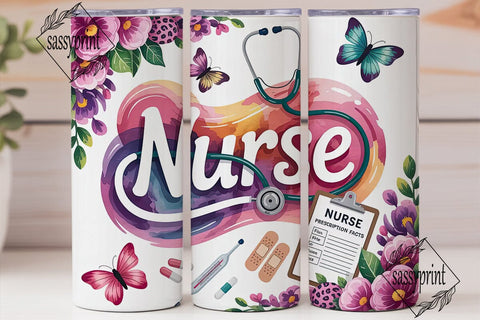 Nurse Floral 20oz Tumbler Wrap Sublimation sassyprint 