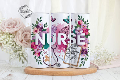 Nurse Floral 20oz Tumbler Wrap Sublimation sassyprint 