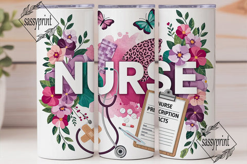 Nurse Floral 20oz Tumbler Wrap Sublimation sassyprint 