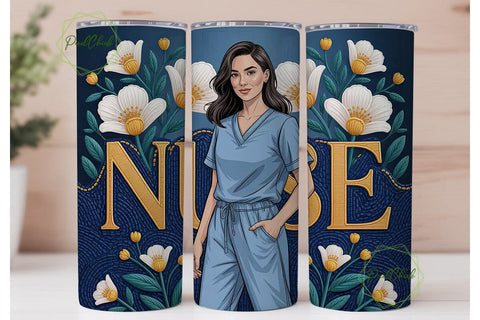 Nurse Floral Beaded 20oz Tumbler Wrap Sublimation PixelChick 