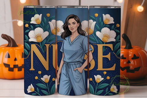 Nurse Floral Beaded 20oz Tumbler Wrap Sublimation PixelChick 