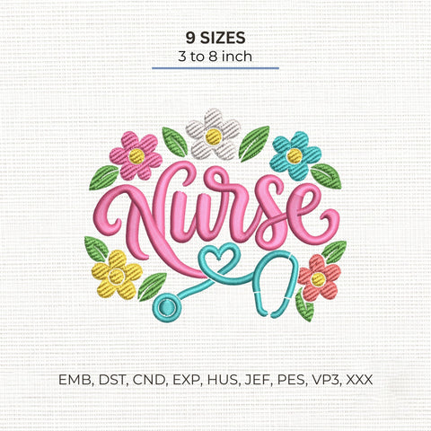 Nurse Floral Embroidery Design – Stethoscope Heart Flowers Nursing Machine Embroidery File Embroidery/Applique DESIGNS PatternFeed8 