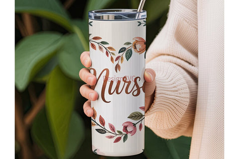 Nurse Floral Heart 20oz Tumbler Wrap Sublimation DesignSVG 