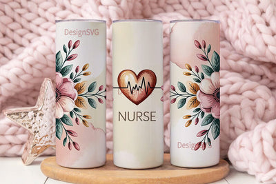 Nurse Floral Heart 20oz Tumbler Wrap Sublimation DesignSVG 