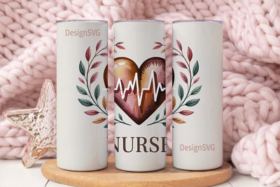 Nurse Floral Heart 20oz Tumbler Wrap Sublimation DesignSVG 