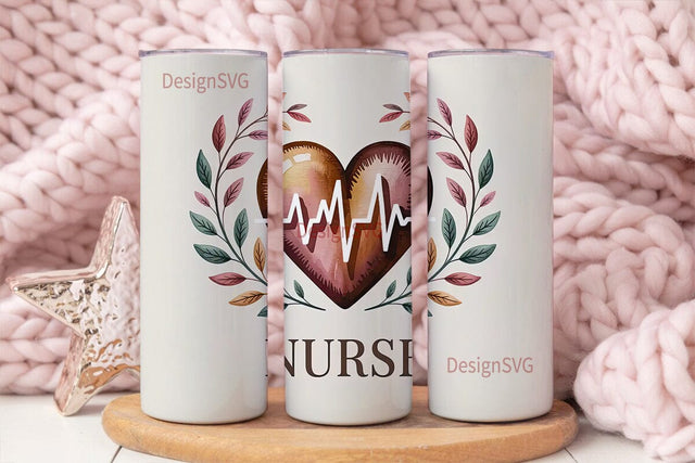 Nurse Floral Heart 20oz Tumbler Wrap Sublimation DesignSVG 