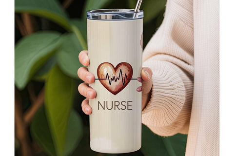 Nurse Floral Heart 20oz Tumbler Wrap Sublimation DesignSVG 
