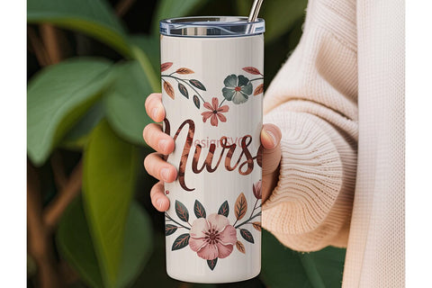 Nurse Floral Heart 20oz Tumbler Wrap Sublimation DesignSVG 