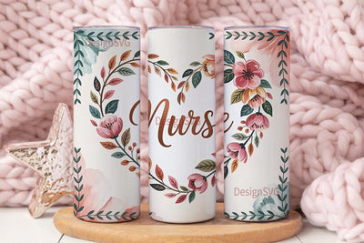 Nurse Floral Heart 20oz Tumbler Wrap Sublimation DesignSVG 