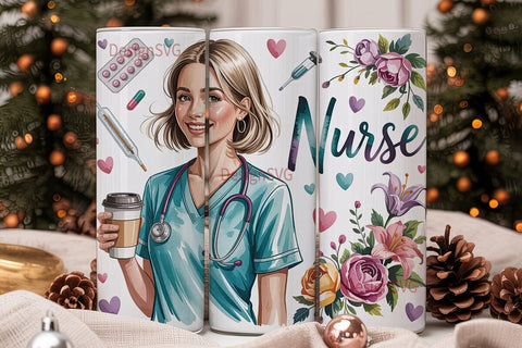 Nurse Floral Tumbler Wrap 20oz Sublimation DesignSVG 
